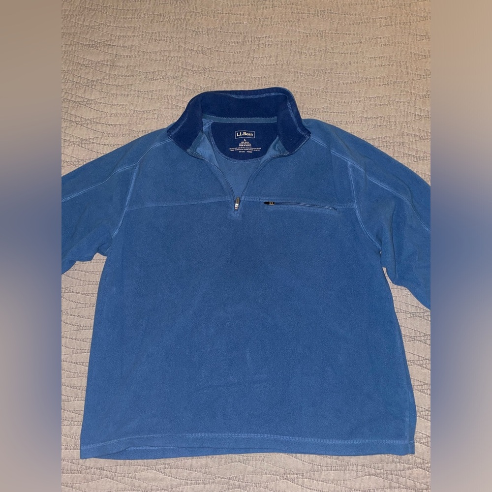 L.L Bean Blue Fleece Pullover 1/4 Zip Sweater Size L